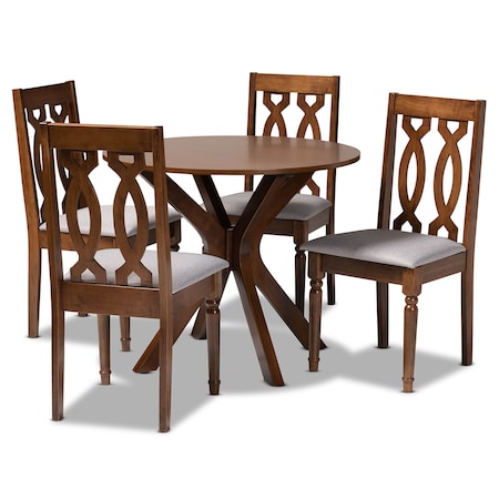 Baxton Studio Callie Grey Upholstered and Walnut Wood 5-Piece Dining Set 170-9878-10891